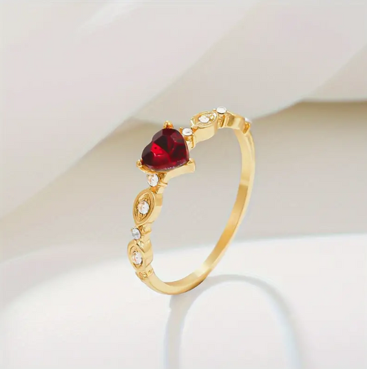 Elegant Bridal Red Heart Zircon 21K Gold Ring