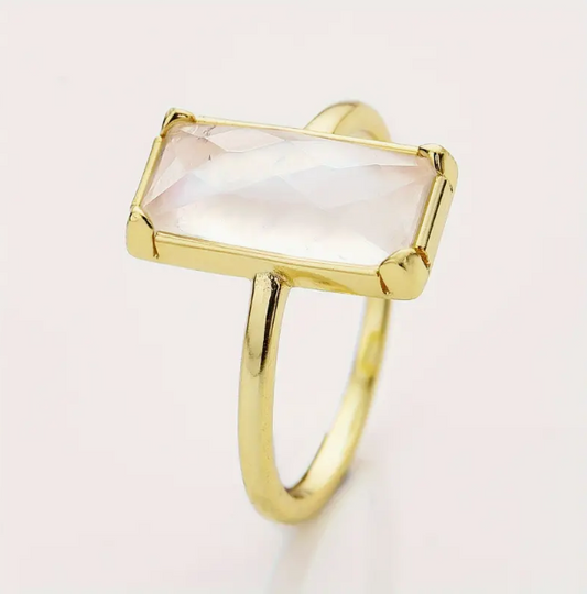 White Rectangular Emerald Stone 21K Gold Ring