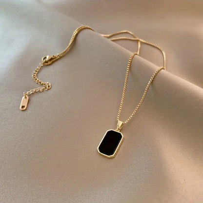 Golden Square Black Shell Pendant 21K Gold Necklace