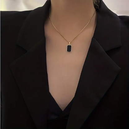 Golden Square Black Shell Pendant 21K Gold Necklace