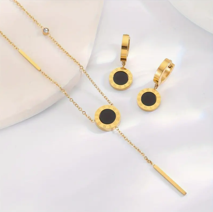 Drop Earrings + Necklace Elegant 21K Gold Jewelry Set