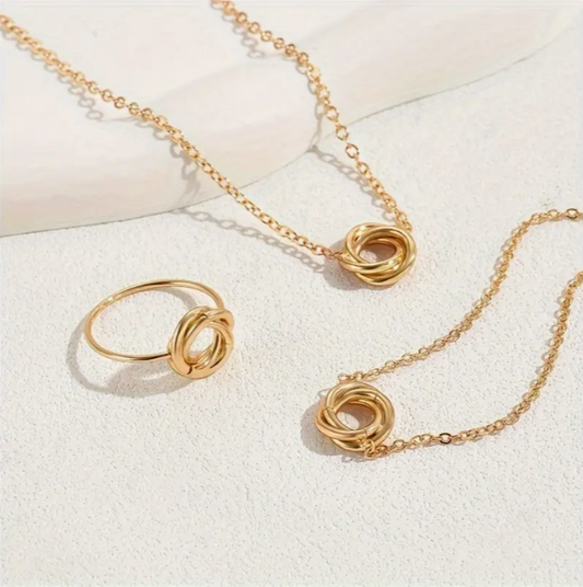 Minimalist Ring 21K Gold Jewelry Set: Necklace, Bracelet & Ring