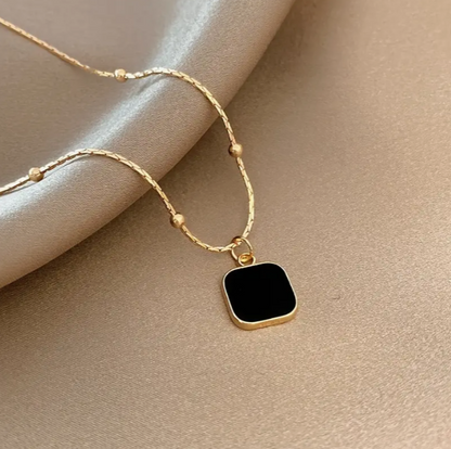 Black Square 21K Gold Pendant Necklace