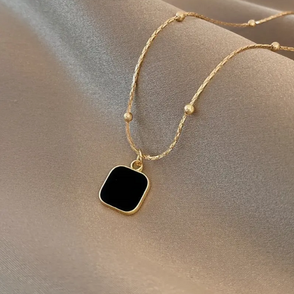 Black Square 21K Gold Pendant Necklace