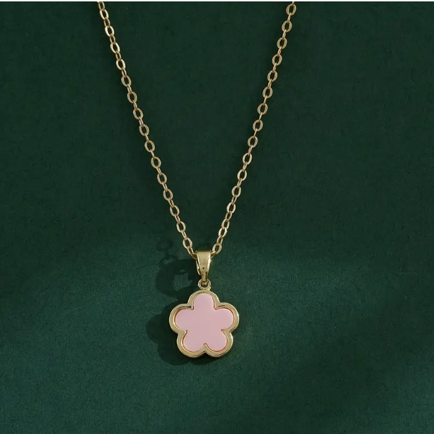 Elegant Five-petal Flower Pendant 21K Gold Necklace