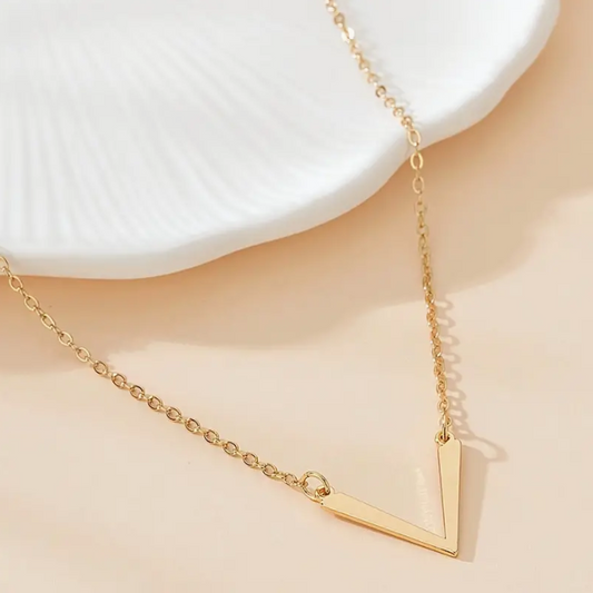 Stylish Niche Geometric V-Shaped 21K Gold Pendant Necklace